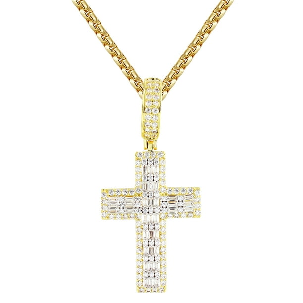 HN Jewels His & Her 14K Rose Gold Plated Round Simulated Diamonds Micro Pave Cross Pendant 18 Chain 